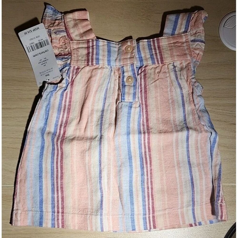 Baby Girls 9 Months Carter's Striped Linen Blend Tank & Shorts Cotton - Picture 3 of 9